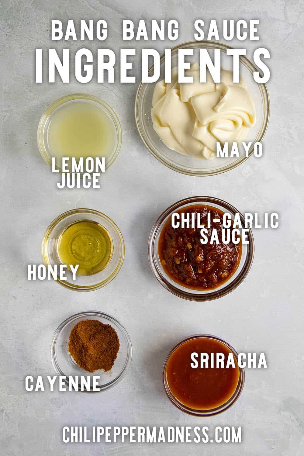 A list of my Bang Bang Sauce Recipe Ingredients