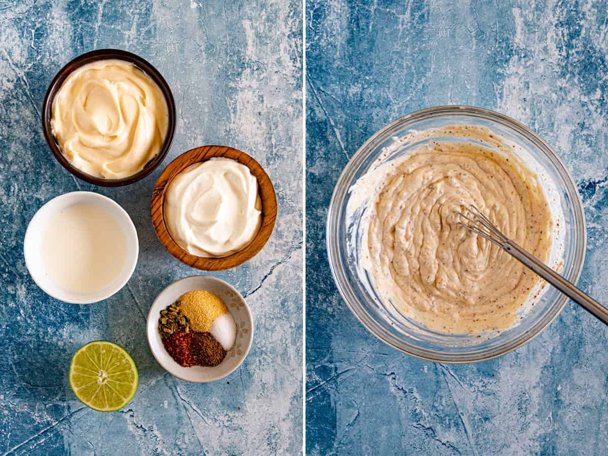 Mixing ingredients for Mexican White Sauce (Salsa Blanca) in a large bowl