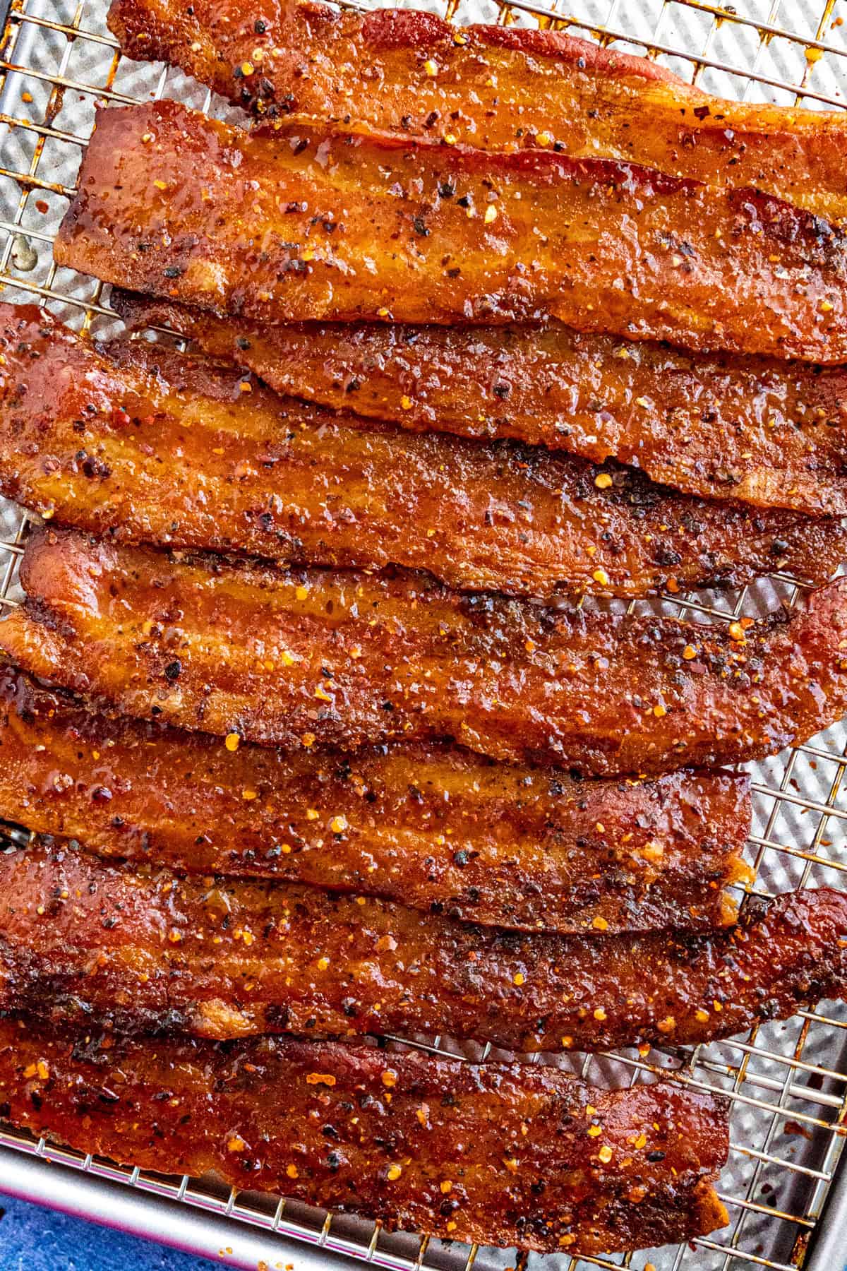 A baking sheet filled with candied bacon