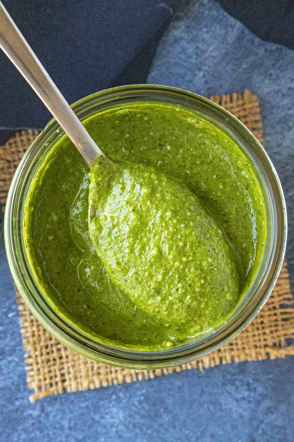 A spoonful of homemade Italian pesto