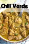 A bowl of chunky Pork Chili Verde, ready to serve
