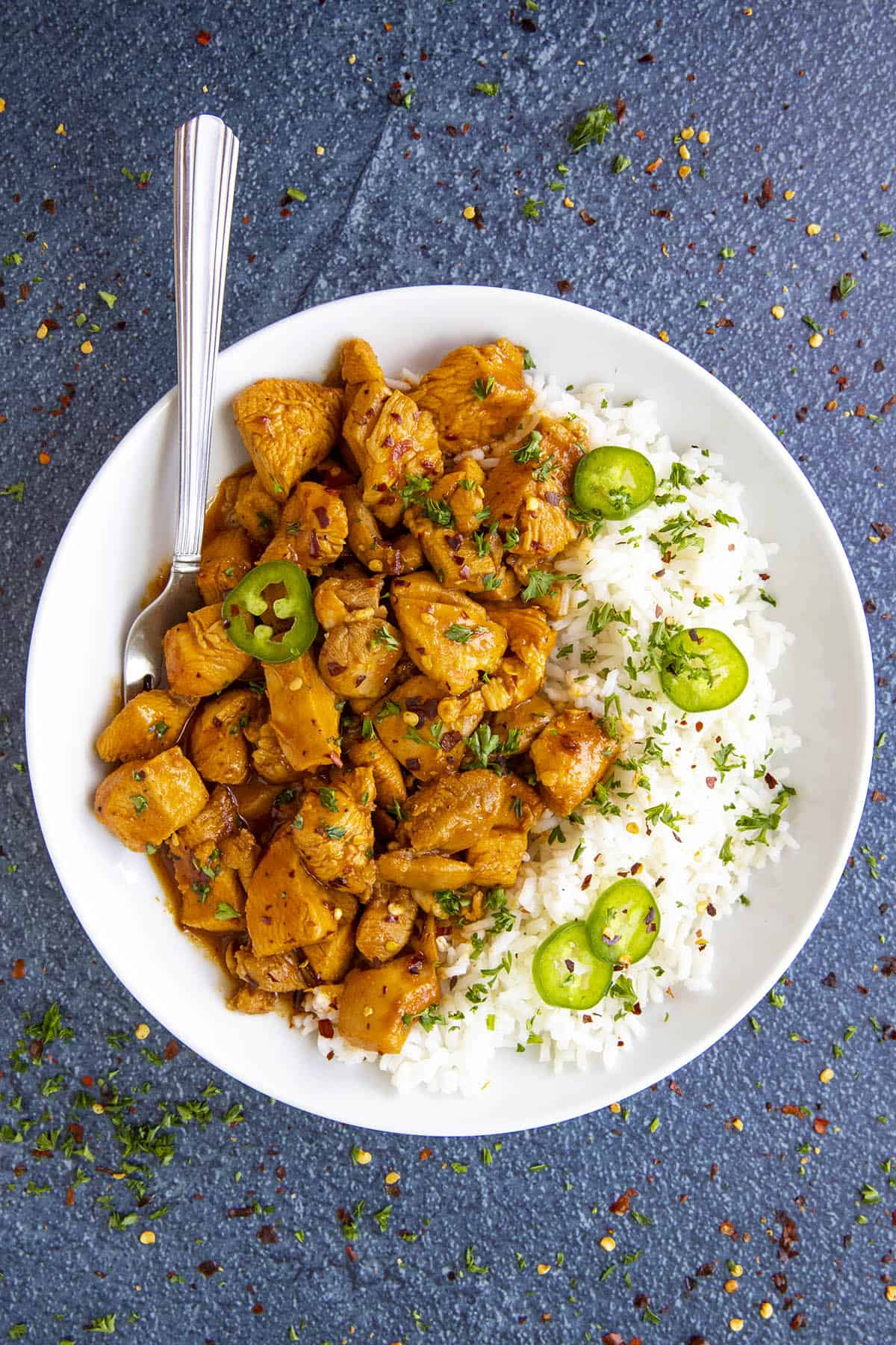 Spicy Gochujang Chicken on a plate, ready to serve