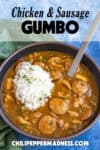 Cajun Chicken and Sausage Gumbo in a bowl with rice