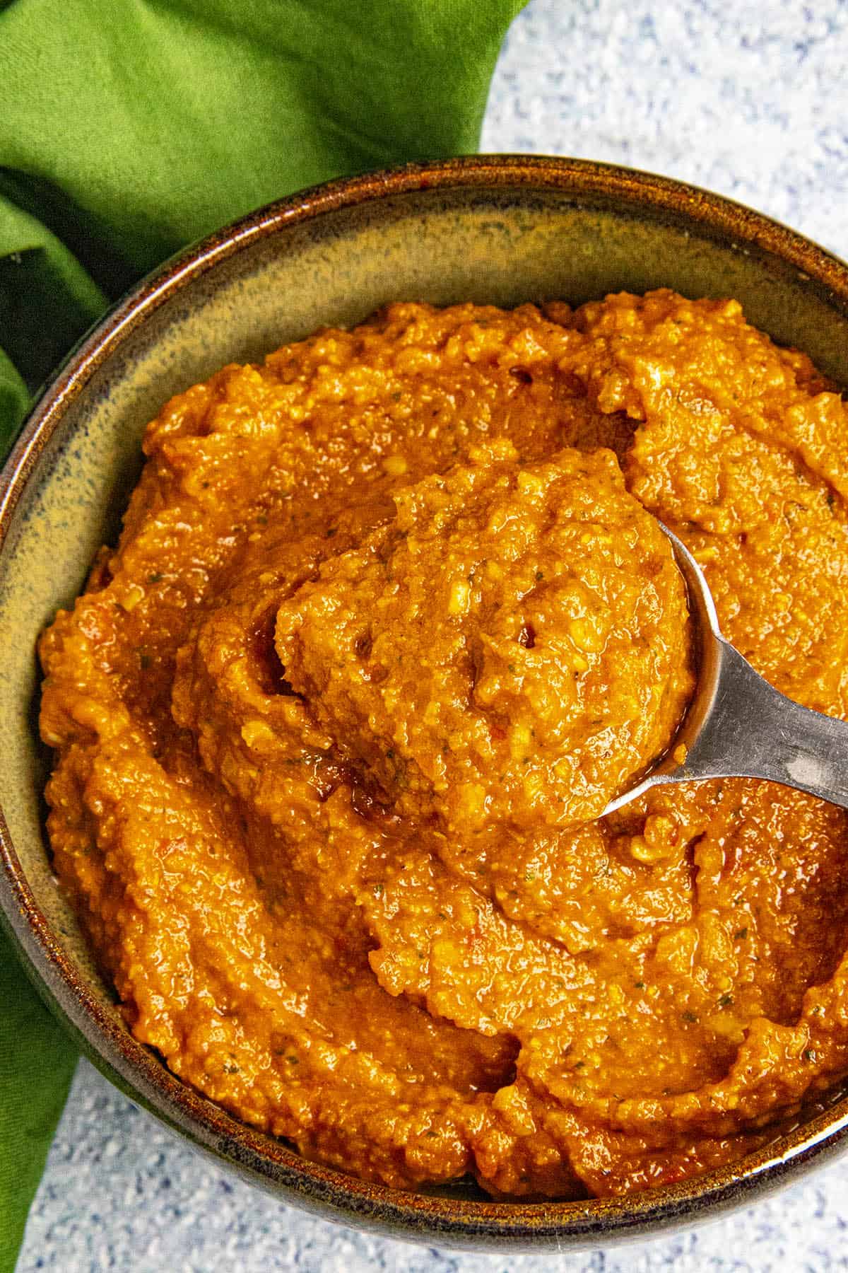 Spicy Thai Red Curry Paste in a bowl, ready for cooking Thai cuisine